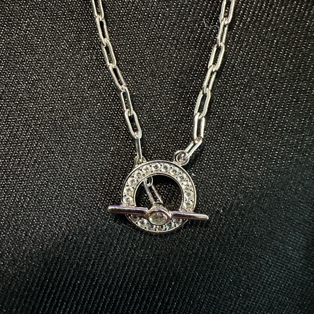 Touchstone Crystal Silver Circle Toggle Necklace with Blue Gift Box
